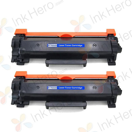 2 Pack Brother TN2420 Black Compatible High-Yield Toner Cartridges