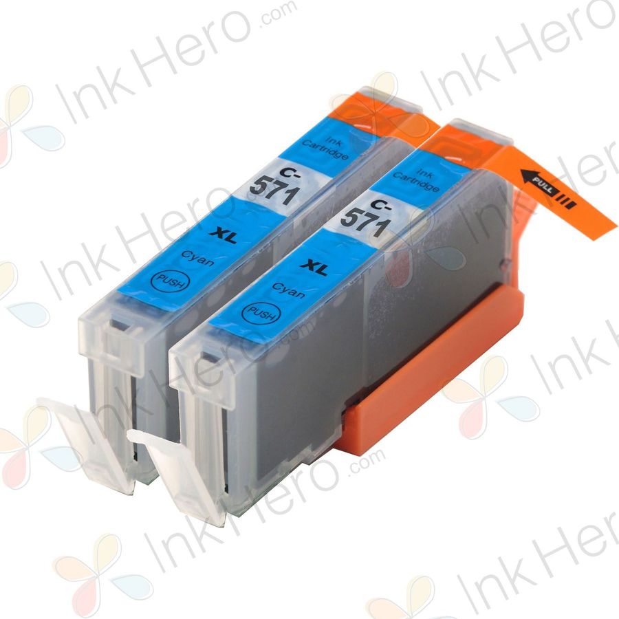 2 Pack Canon CLI-571XL Cyan Compatible High-Yield Ink Cartridges